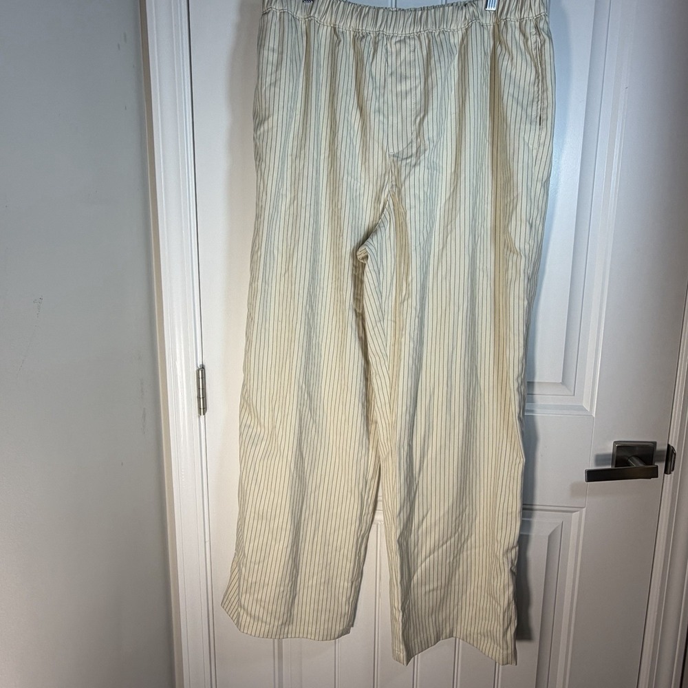 Urban Outfitters Cream Pinstripe Wide Leg Pull-On Pants Women's XXL